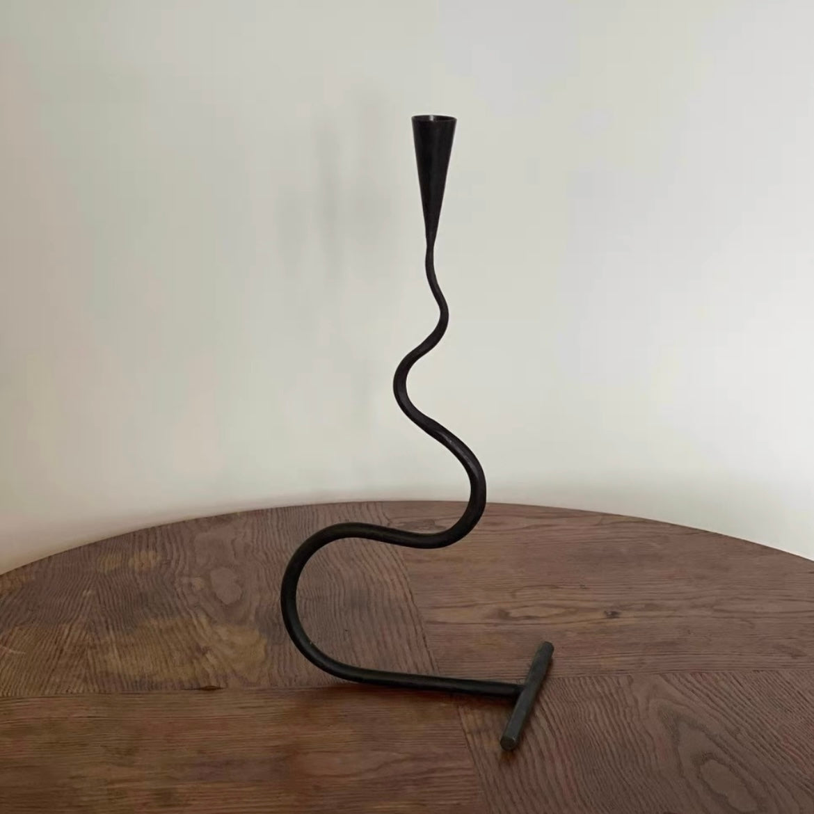 Hand Wrought Iron Snake Shaped Vintage Taper Tabletop Candle Stick