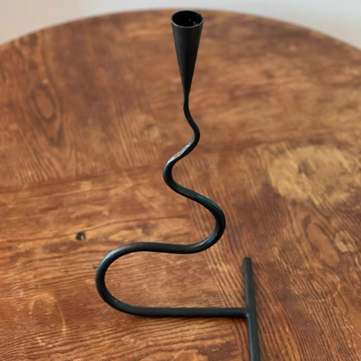 Hand Wrought Iron Snake Shaped Vintage Taper Tabletop Candle Stick