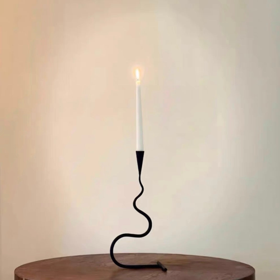 Hand Wrought Iron Snake Shaped Vintage Taper Tabletop Candle Stick