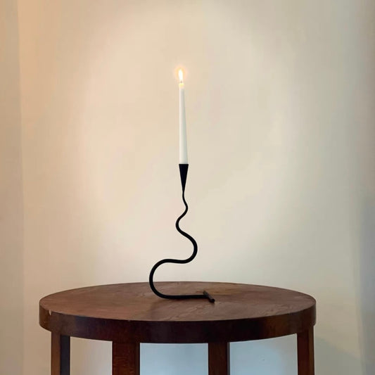 Hand Wrought Iron Snake Shaped Vintage Taper Tabletop Candle Stick