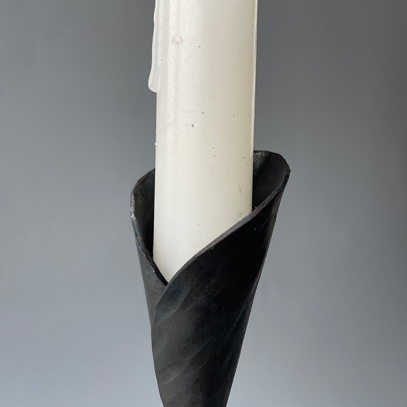Hand Wrought Iron Vintage Calla Lily Taper Tabletop Candle Stick