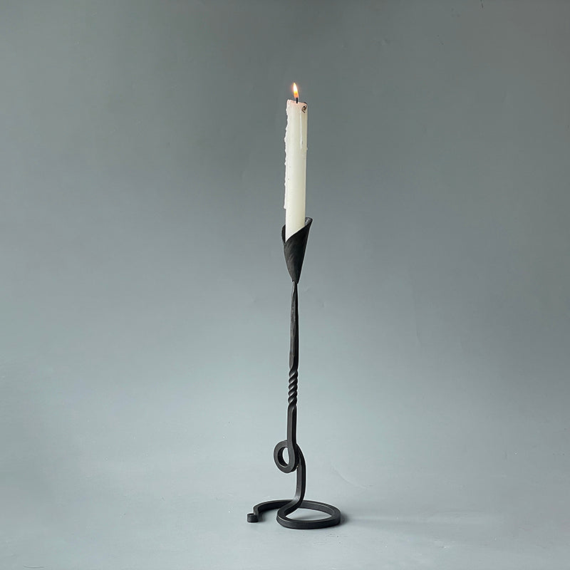 Hand Wrought Iron Vintage Calla Lily Taper Tabletop Candle Stick