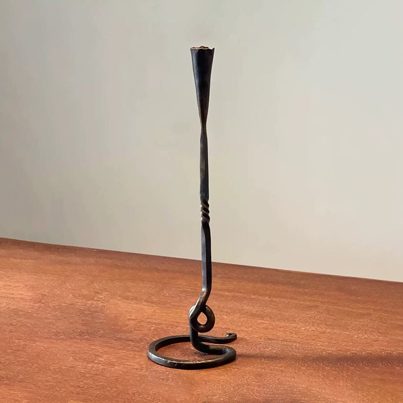 Hand Wrought Iron Vintage Calla Lily Taper Tabletop Candle Stick
