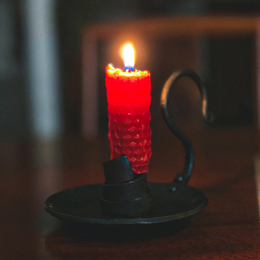 Hand Forged Iron Bowl Tabletop Taper Candlestick With Handle