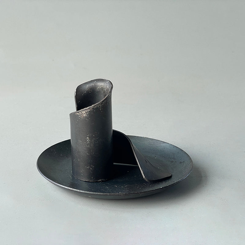 Hand Forged Iron Tabletop Candle Holder With Plate