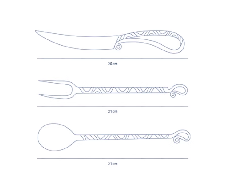 Hand Forged Medieval Cutlery Set - Iron Knife, Fork and Spoon