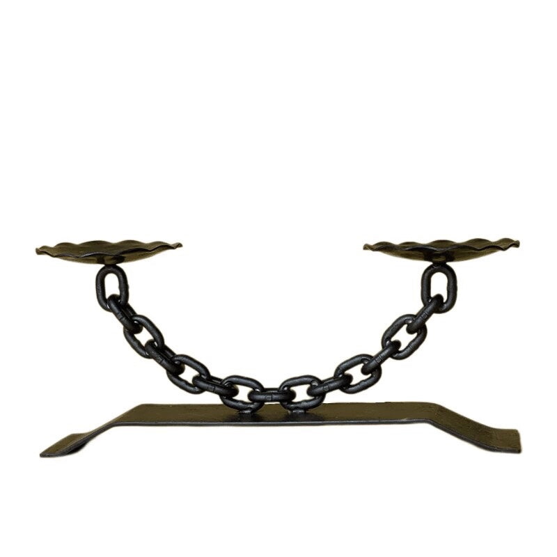 Vintage Forged Iron 2 Arm Tealight Chain Tabletop Candelabra