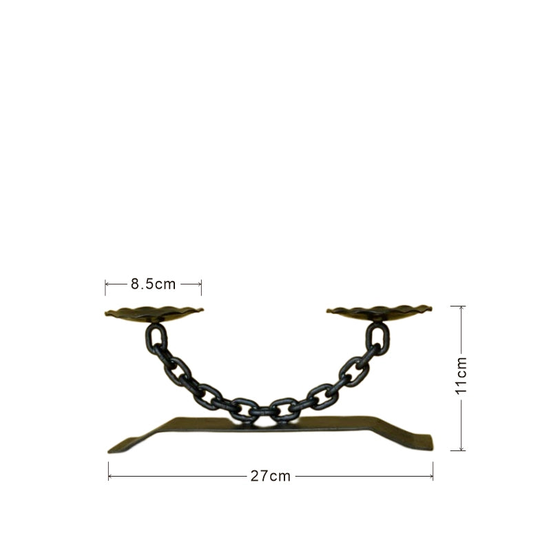 Vintage Forged Iron 2 Arm Tealight Chain Tabletop Candelabra