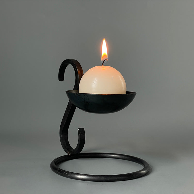 Vintage Forged Iron Tealight Tabletop Handle Candle Holder