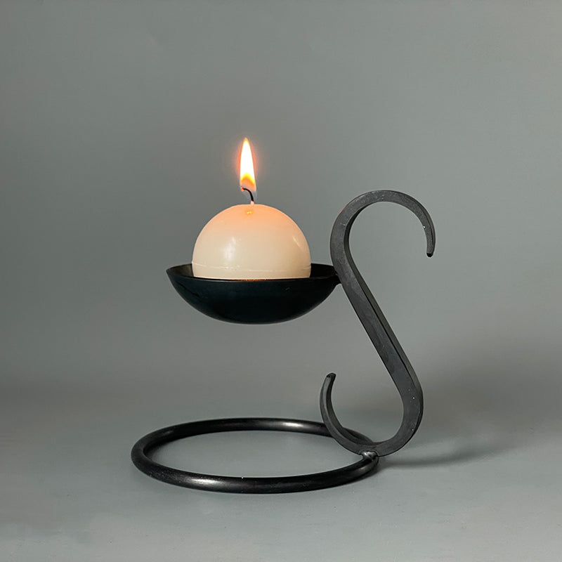 Vintage Forged Iron Tealight Tabletop Handle Candle Holder