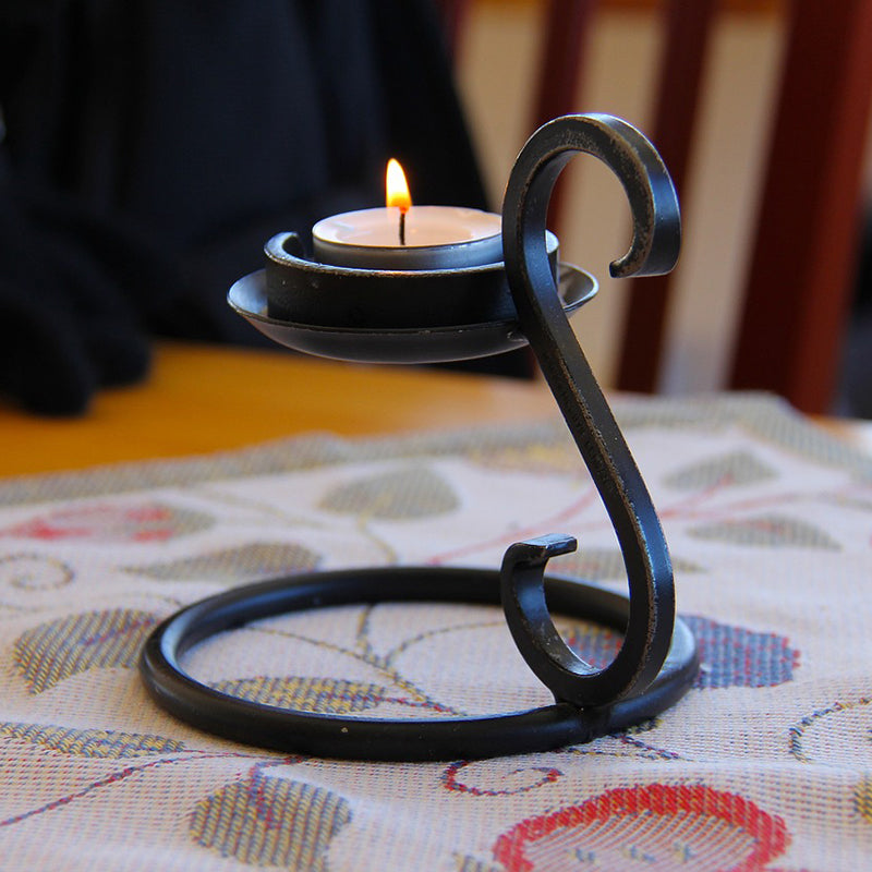 Vintage Forged Iron Tealight Tabletop Handle Candle Holder