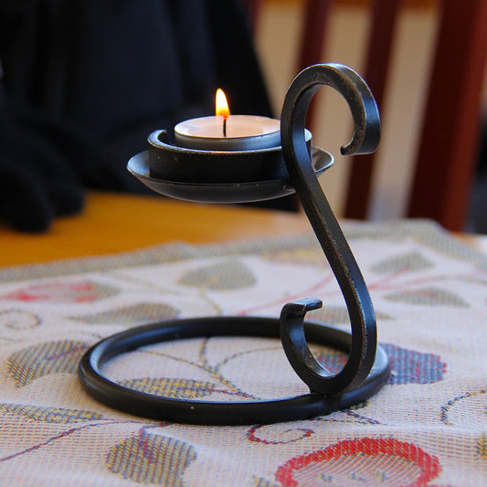 Vintage Forged Iron Tealight Tabletop Handle Candle Holder