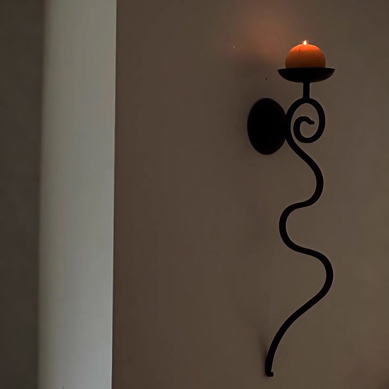 Vintage Forged Iron Wall Mount Curve Candle Holder