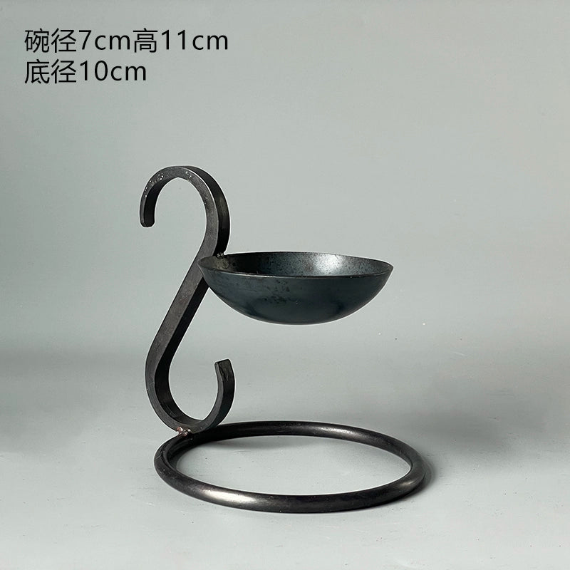 Vintage Forged Iron Tealight Tabletop Handle Candle Holder