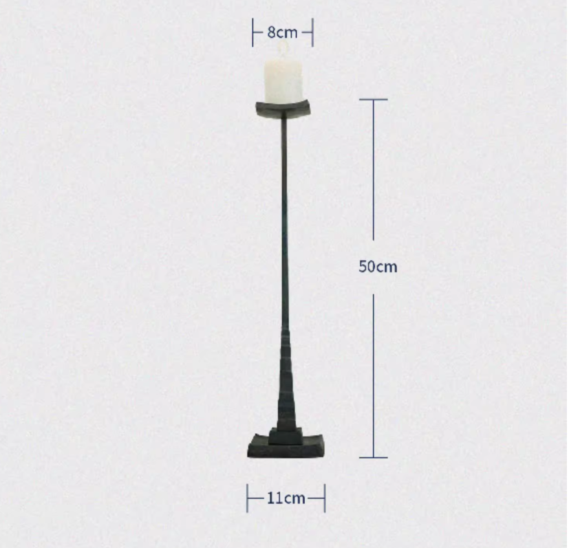 Hand Forged Iron Tall Tabletop Or Floor Candle Holder
