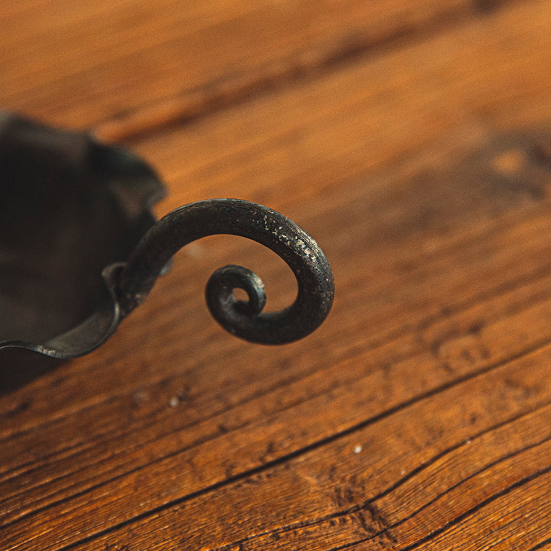 Hand Forged Iron Bowl Tabletop Candle Holder With Handle
