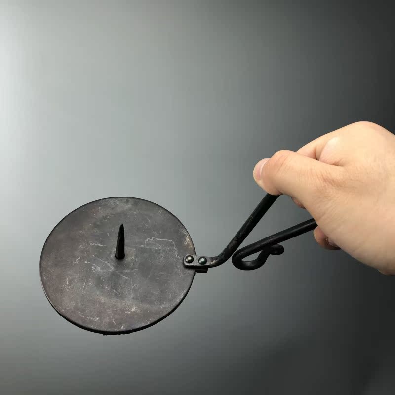 Hand Forged Iron Bowl Tabletop Taper Candlestick With Handle
