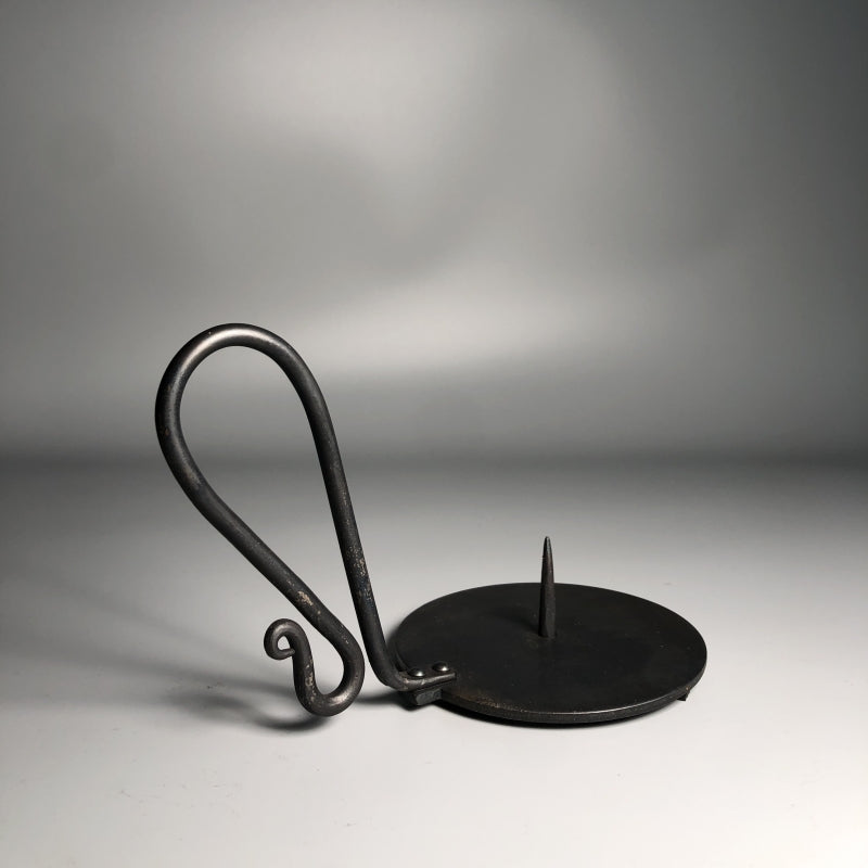 Hand Forged Iron Bowl Tabletop Taper Candlestick With Handle