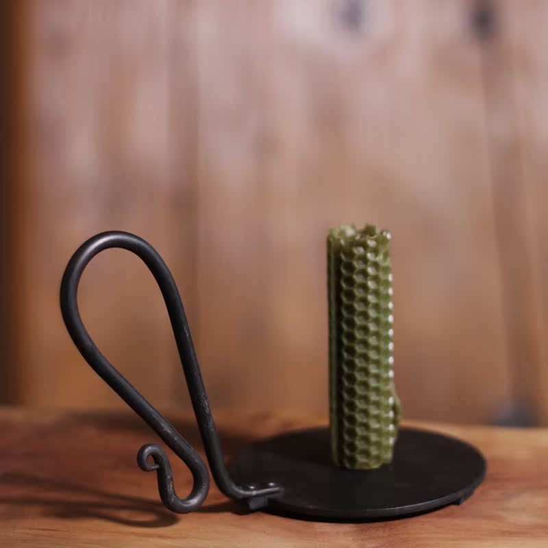 Hand Forged Iron Bowl Tabletop Taper Candlestick With Handle