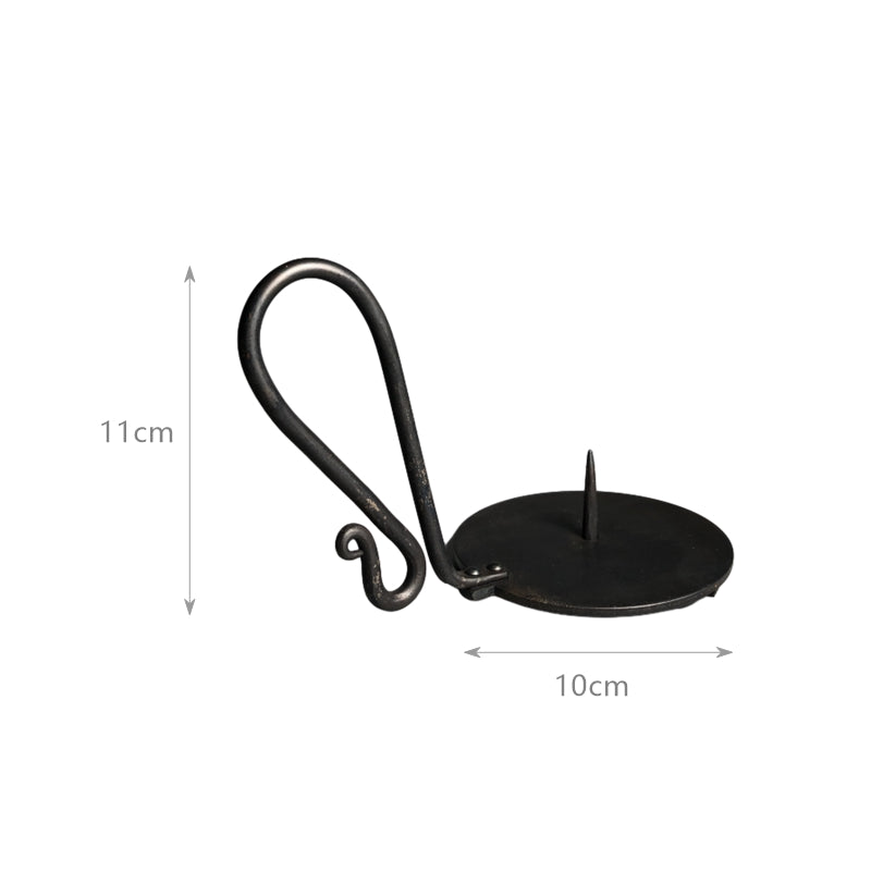 Hand Forged Iron Bowl Tabletop Taper Candlestick With Handle