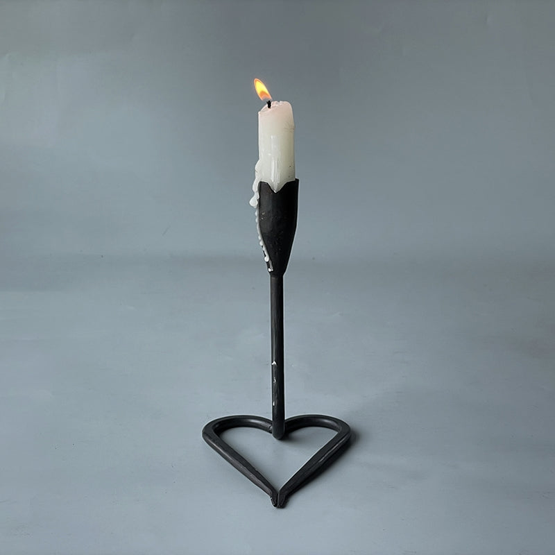 Hand Forged Iron Heart Shape Tabletop Candlestick