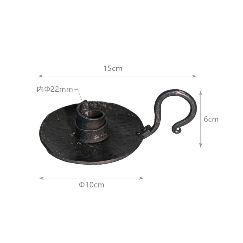Hand Forged Iron Bowl Tabletop Taper Candlestick With Handle