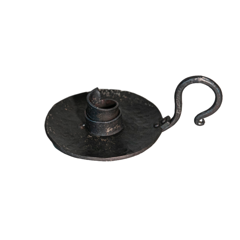 Hand Forged Iron Bowl Tabletop Taper Candlestick With Handle