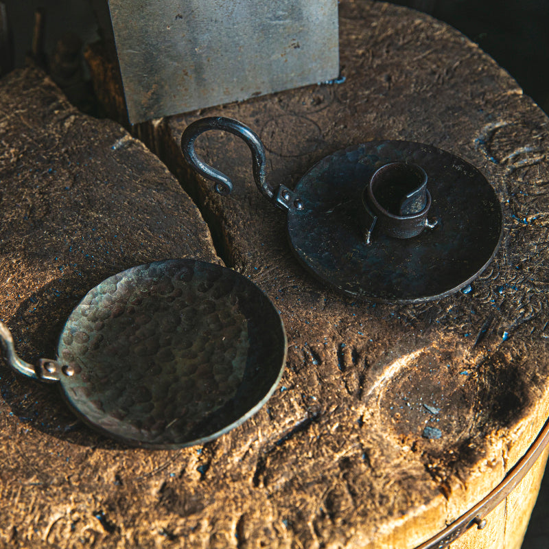 Hand Forged Iron Bowl Tabletop Taper Candlestick With Handle