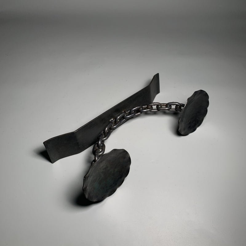 Vintage Forged Iron 2 Arm Tealight Chain Tabletop Candelabra